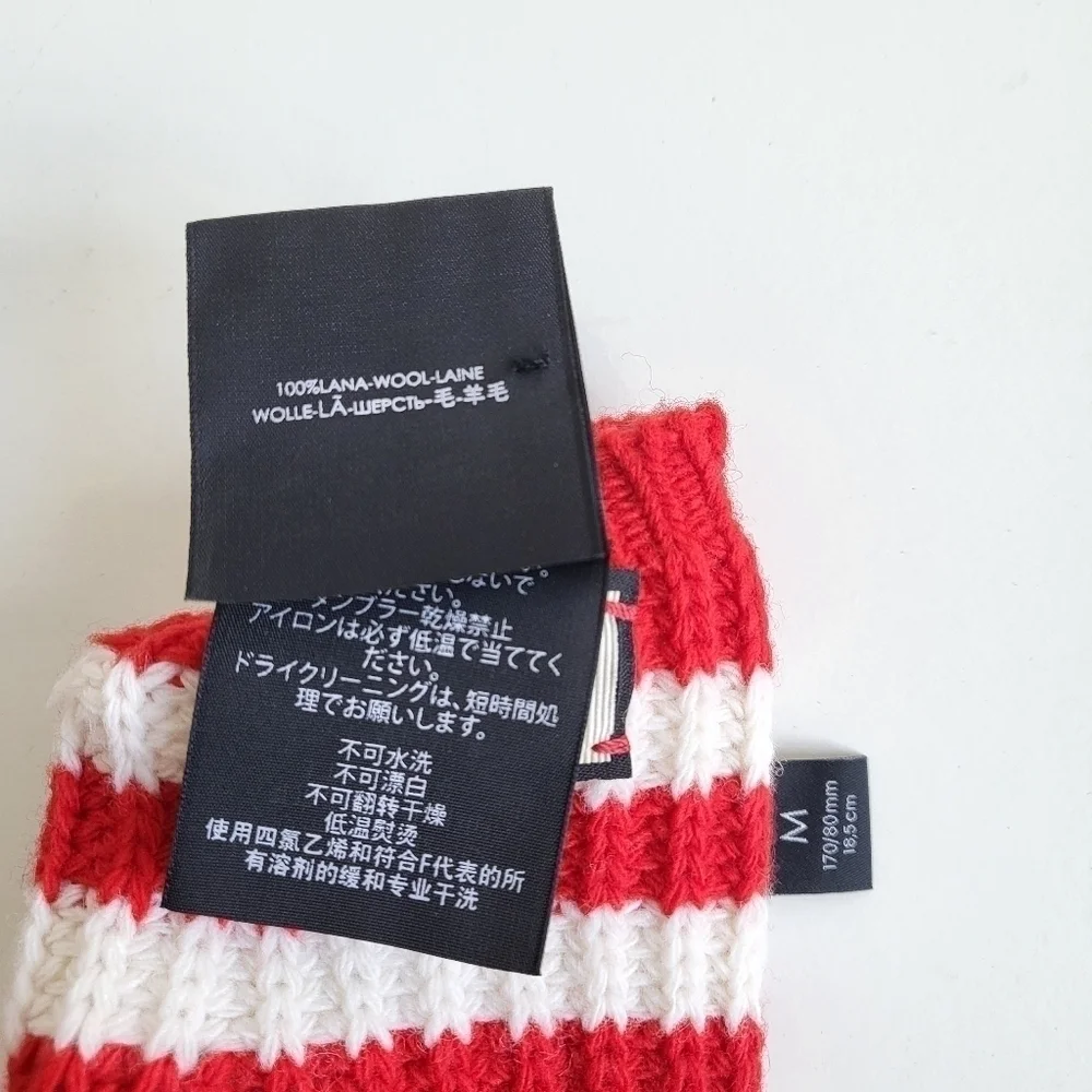 New Gucci 100% Wool Knit Striped Red/White Fingerless Gloves NWT Size Medium